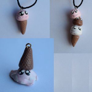 Handmade Polymer Clay Ice Cream Charms Kawaii Set of 3
